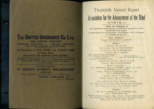 Advertisement for United Insurance and list of Committee members