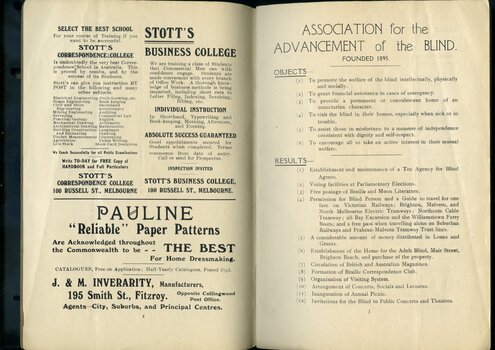 Advertisement for Stott's College and Pauline Paper Patterns.  Objects and Results of the Association