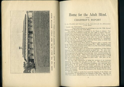 Picture of 'Woodburn' and Report from the Chairman of the Adult Home for the Blind