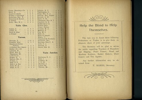 List of subscriptions and donations and request to use blind tradespeople