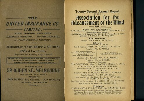 Advertisement for United Insurance.  List of Committee members.