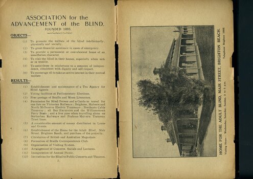 Objects and Results of the Association and photograph of Home for the Blind