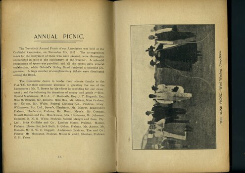 Report on the Annual Picnic and photograph of Wool Winding competition at picnic
