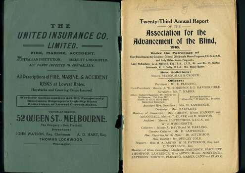 Advertisement for United Insurance.  List of Committee members.
