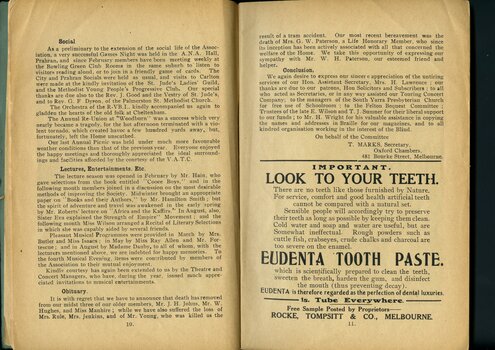 Overview of activities and events of the past year.  Advertisement for Eudenta Tooth Paste