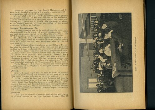Overview of activities and events of the past year and photograph of people playing cards in a tournament