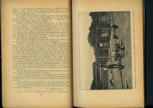 Report from the Chairman of the Adult Home for the Blind and photograph of poultry run at Home