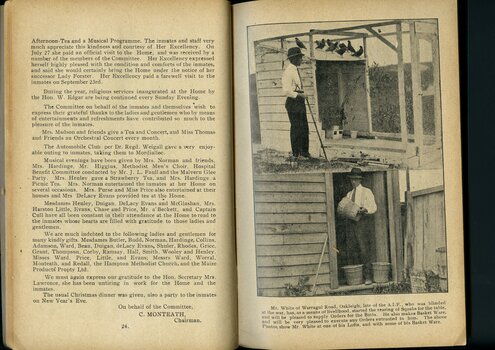 Report from the Chairman of the Adult Home for the Blind and photograph of Mr White with his poultry shed