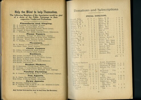 List of members with professions and trades and List of subscriptions and donations