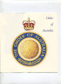 Pamphlet with image of the Order of Australia on the cover and discussion of medal inside
