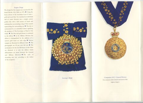Pamphlet with image of the Order of Australia on the cover and discussion of medal inside