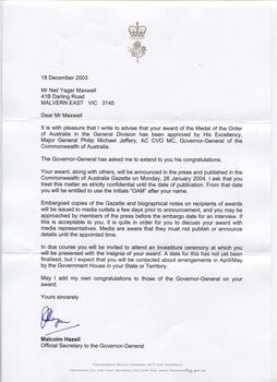White page with black printing and Governor-General letterhead