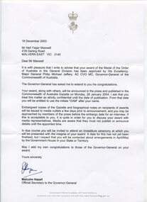 White page with black printing and Governor-General letterhead