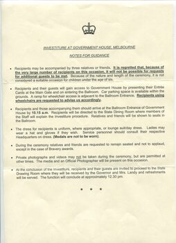 Notes for Guidance during investiture ceremony
