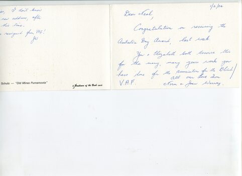 Letters and cards sent to Neil Maxwell congratulating him on his Member of the Order of Australia award