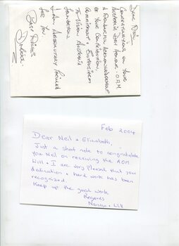 Letters and cards sent to Neil Maxwell congratulating him on his Member of the Order of Australia award