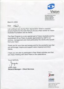 Letter on VAF letterhead from Jayne Gallo