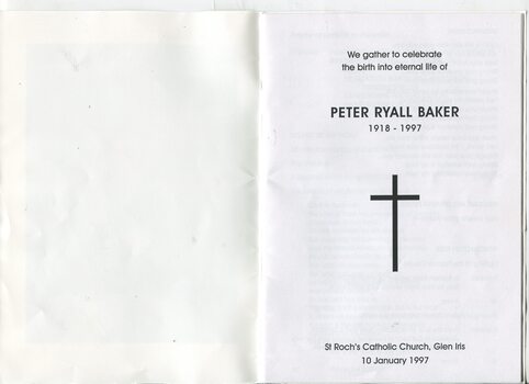Order of Service for Peter Baker's funeral