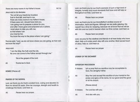 Order of Service for Peter Baker's funeral