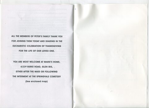 Order of Service for Peter Baker's funeral