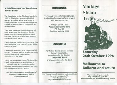 Brochure advertising ride to Ballarat to raise funds for Talking Book Library