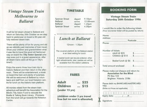 Brochure advertising ride to Ballarat to raise funds for Talking Book Library