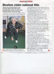 Colour photograph of bowler Sally Leighton and the success at the Championships