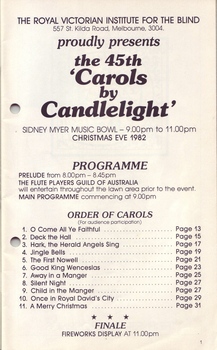 List of Carols to be performed on the night and order of events