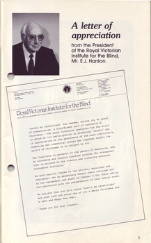 Portrait of Ted Hanlon and letter of thanks on RVIB letterhead