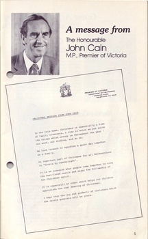 Portrait and message from Premier John Cain