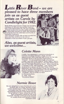Portraits and biographies of Little River Band, Colette Mann and Normie Rowe