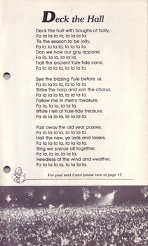 Words to Deck the Halls and picture of audience at Carols