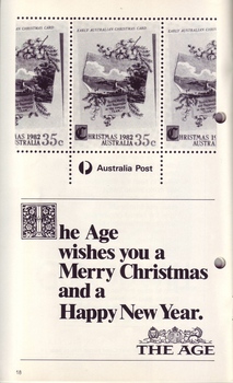 Images of postage stamps and Christmas greetings from Australia Post and The Age