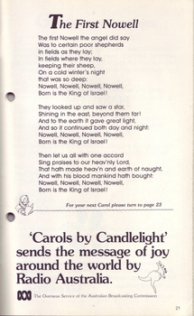 Words to The First Nowell and Carols being broadcast around the world on Radio Australia