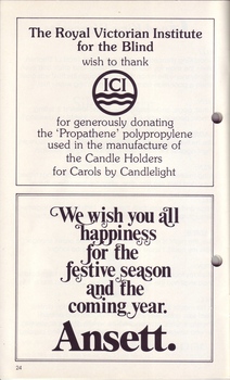 RVIB wishes to thank ICI for plastic of candle holders and Christmas message from Ansett