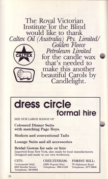 RVIB would like to thank Caltex/Golden Fleece for candle wax and advertisement for Dress Circle Formal Hire