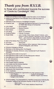 Thank you list from RVIB for people and organisations who helped with Carols