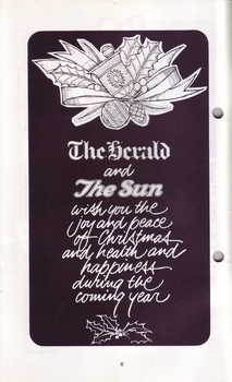 Drawing of holly and bells between Christmas message from The Herald and The Sun