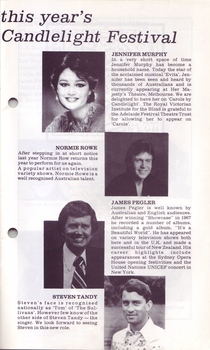 Portraits and biographies of Jennifer Murphy, Normie Rowe, James Pegler and Steven Tandy