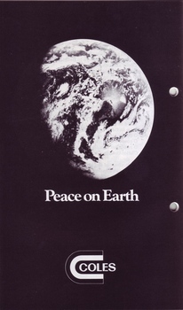 Black and white photo of Earth with Coles logo beneath