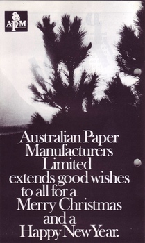 Picture of tree and Christmas greetings from Australian Paper Manufacturers