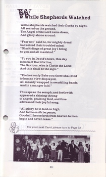 Words to While Shepherds Watched and photo of performers on stage in 1979