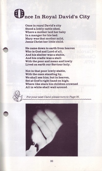 Words to Once in Royal David's City and photo of hand around a lighted candle