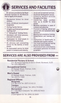 List of RVIB services and facilites and contact numbers