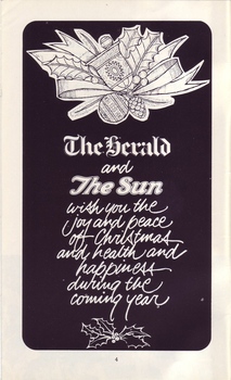 Drawing of holly, ivy and bells with Christmas message from The Herald and The Sun