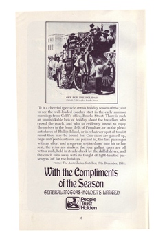Quote and drawing from 1881 Australian Sketcher with Christmas message from General Motors Holden