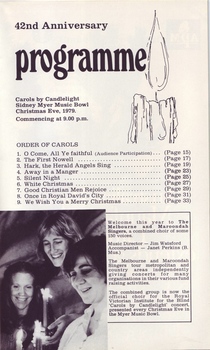 List of carols and picture of 3 people with candles