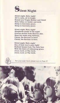 Words to Silent Night and photo of people singing in the audience