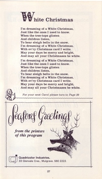 Words to White Christmas and Christmas message from Quadricolor Industries