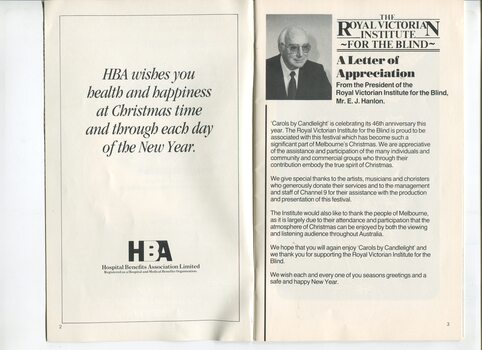 HBA Christmas message and portrait of E.J. Hanlon with message of thanks